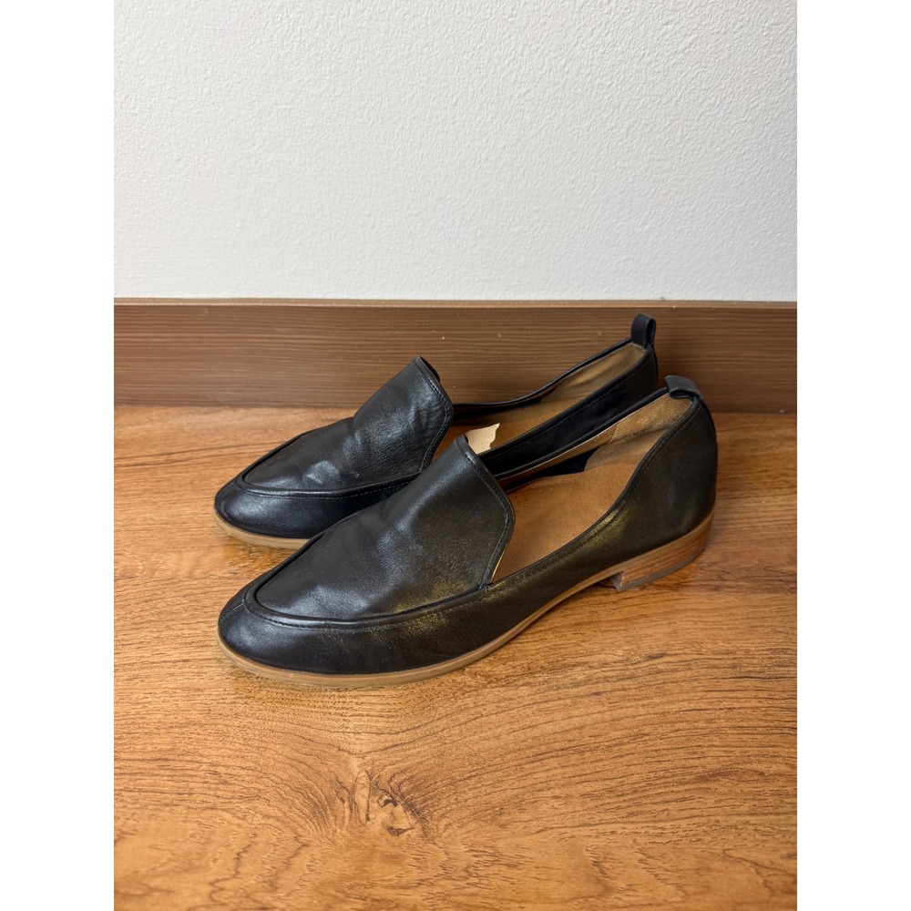 Susina Womens Black Leather Pointed Toe Slip On Loafers Stacked Heel Flats S 9.5